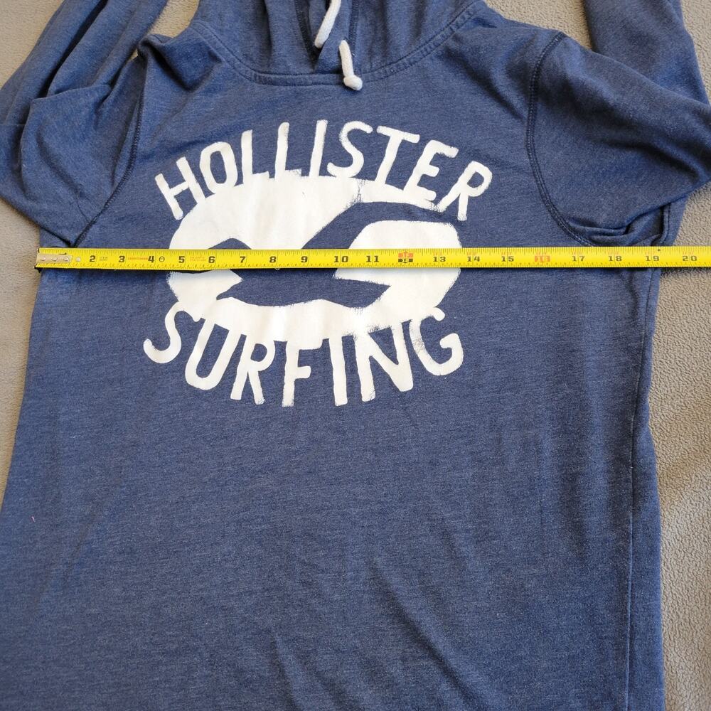 HOLLISTER Sweater Hoodie Womens Large Blue Logo White Drawstrings Lightweight - Picture 2 of 11
